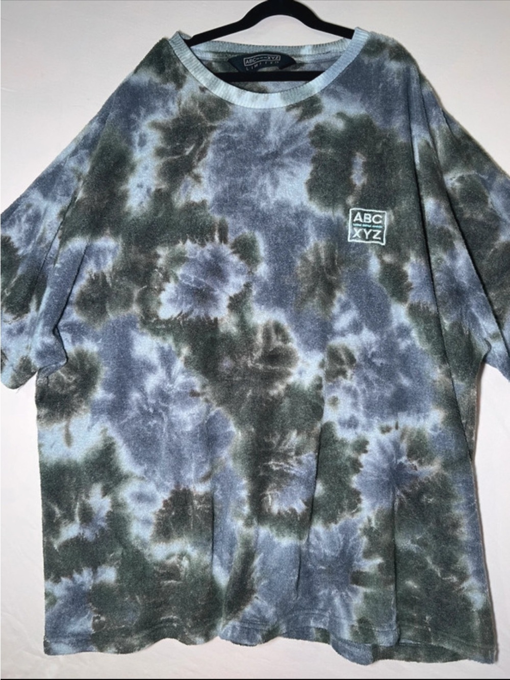 ABC XYZ Tie-Dye Oversized Tee in Blue & Olive